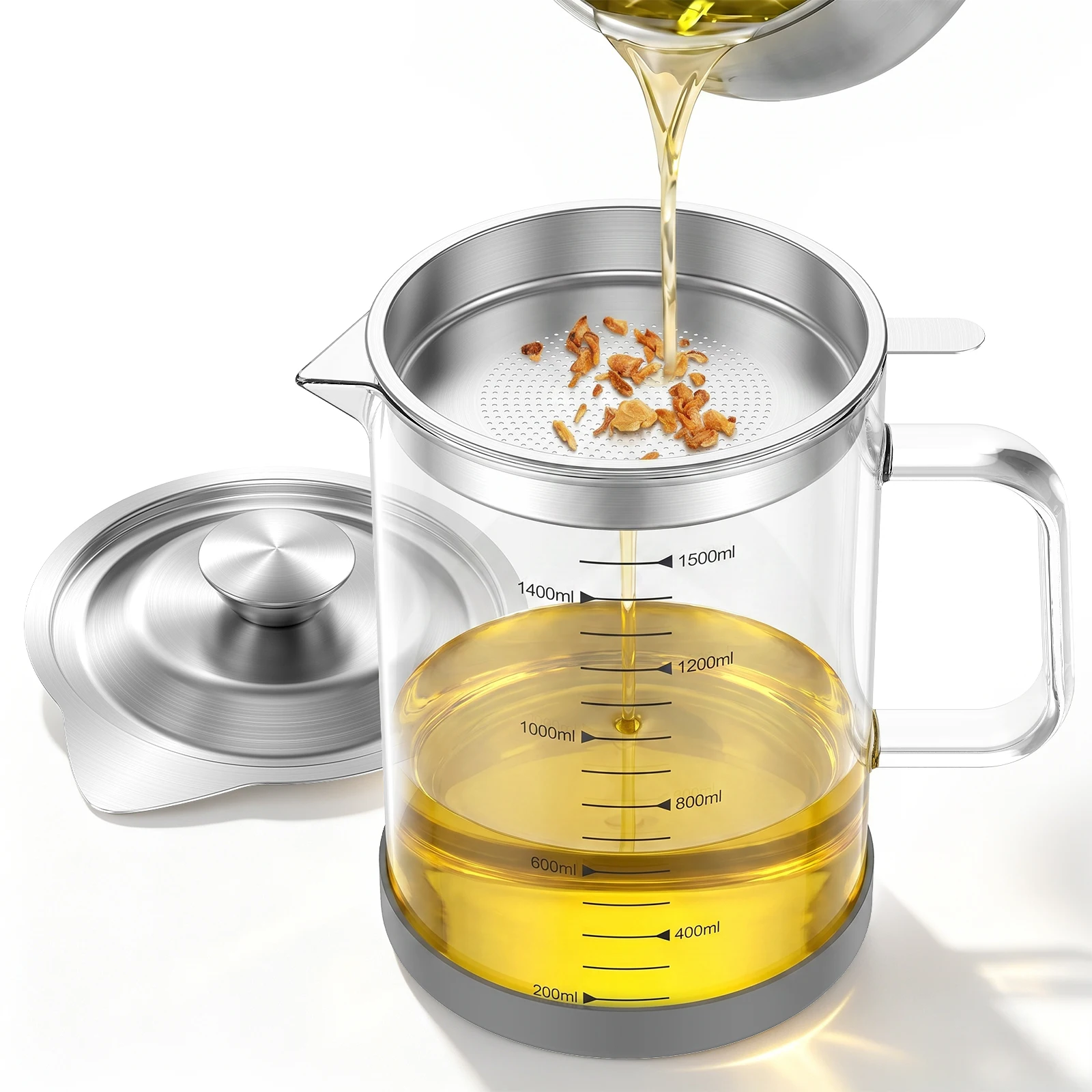 1500ML Glass Oil Strainer Pot  - Home Cooking Oil Filter 评论和价格