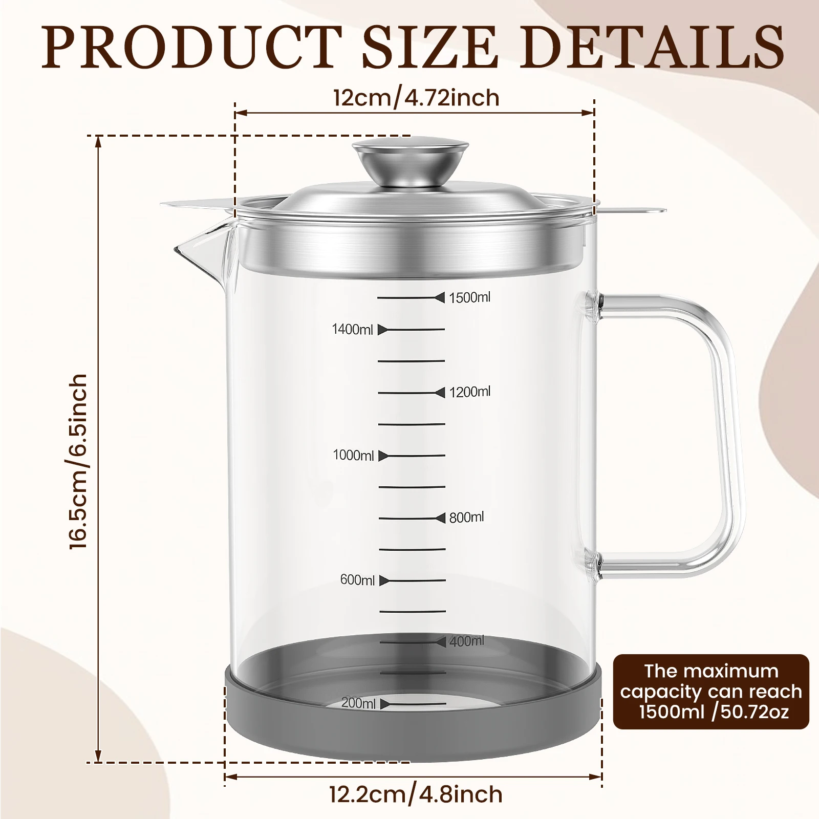 1500ML Glass Oil Strainer Pot  - Home Cooking Oil Filter 评论和价格