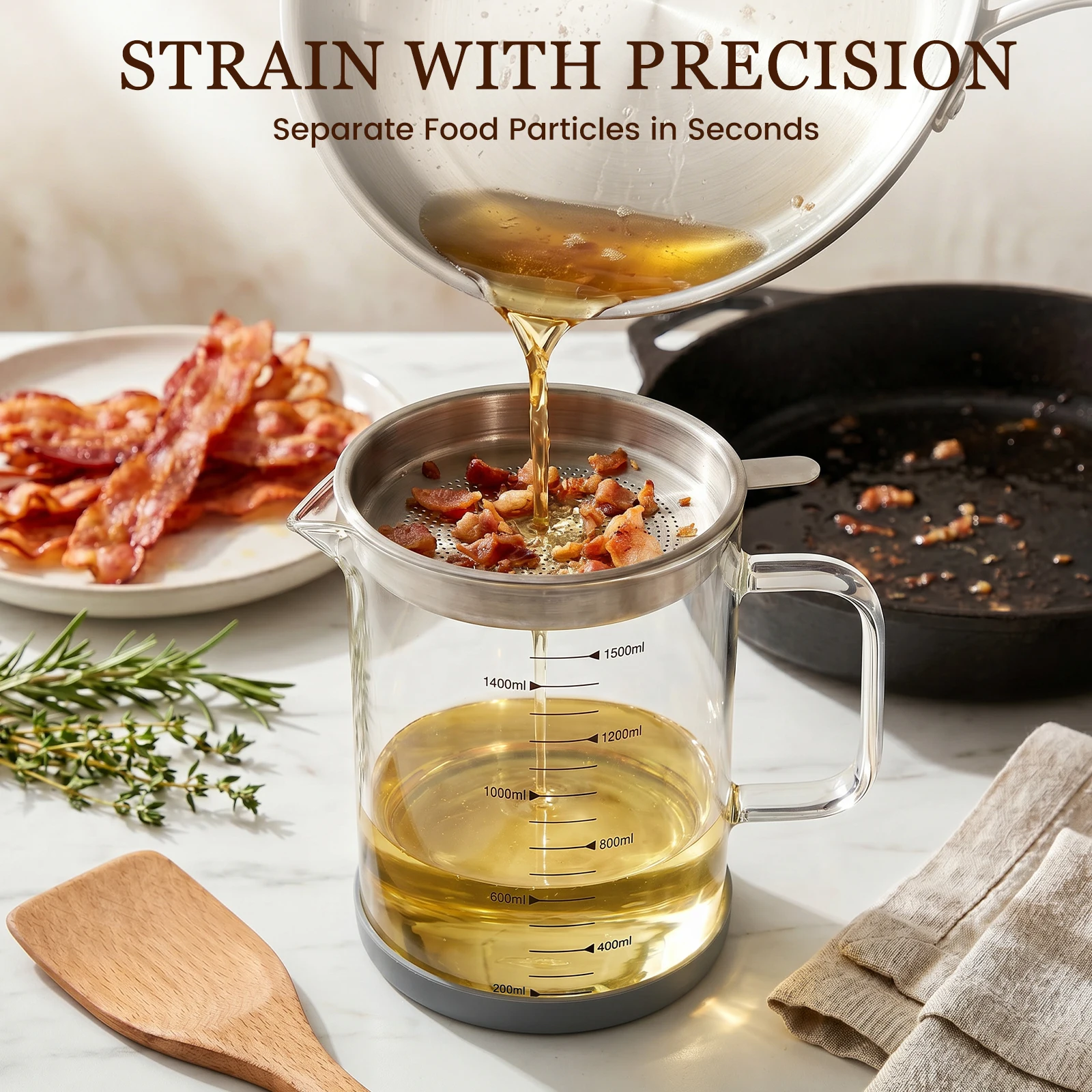1500ML Glass Oil Strainer Pot  - Home Cooking Oil Filter 评论和价格